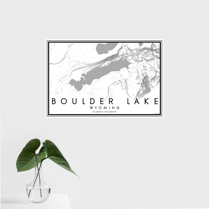 16x24 Boulder Lake Wyoming Map Print Landscape Orientation in Classic Style With Tropical Plant Leaves in Water