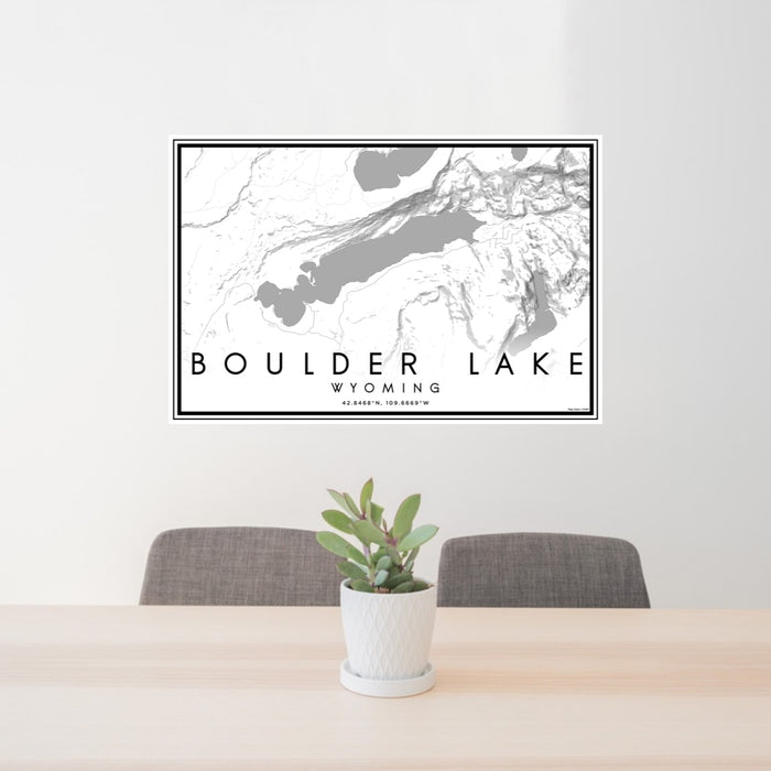 24x36 Boulder Lake Wyoming Map Print Lanscape Orientation in Classic Style Behind 2 Chairs Table and Potted Plant