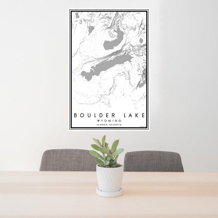 24x36 Boulder Lake Wyoming Map Print Portrait Orientation in Classic Style Behind 2 Chairs Table and Potted Plant
