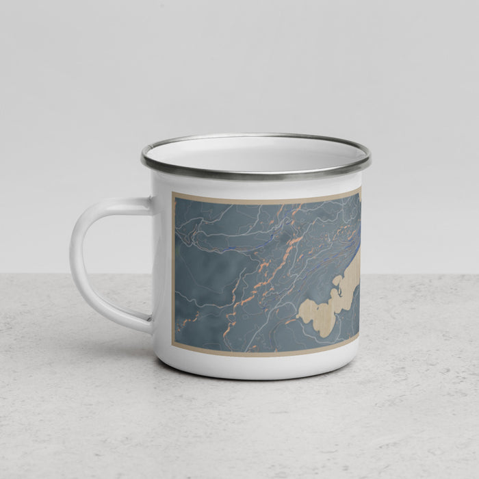 Left View Custom Boulder Lake Wyoming Map Enamel Mug in Afternoon