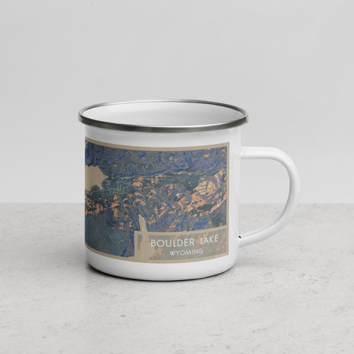 Right View Custom Boulder Lake Wyoming Map Enamel Mug in Afternoon