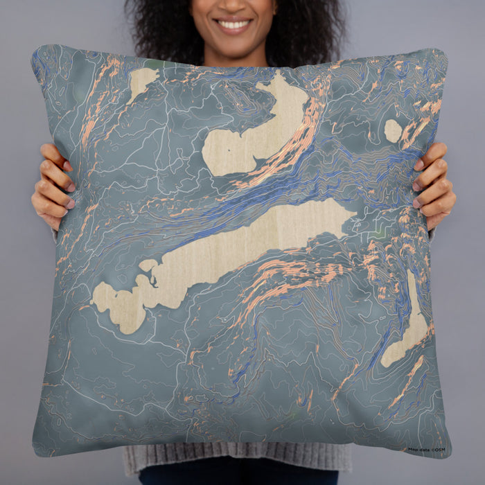 Person holding 22x22 Custom Boulder Lake Wyoming Map Throw Pillow in Afternoon