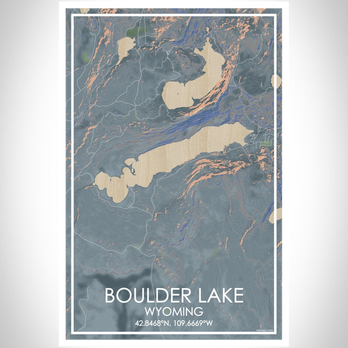 Boulder Lake Wyoming Map Print Portrait Orientation in Afternoon Style With Shaded Background