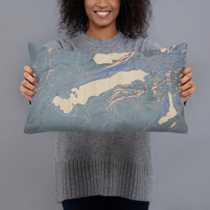 Person holding 20x12 Custom Boulder Lake Wyoming Map Throw Pillow in Afternoon