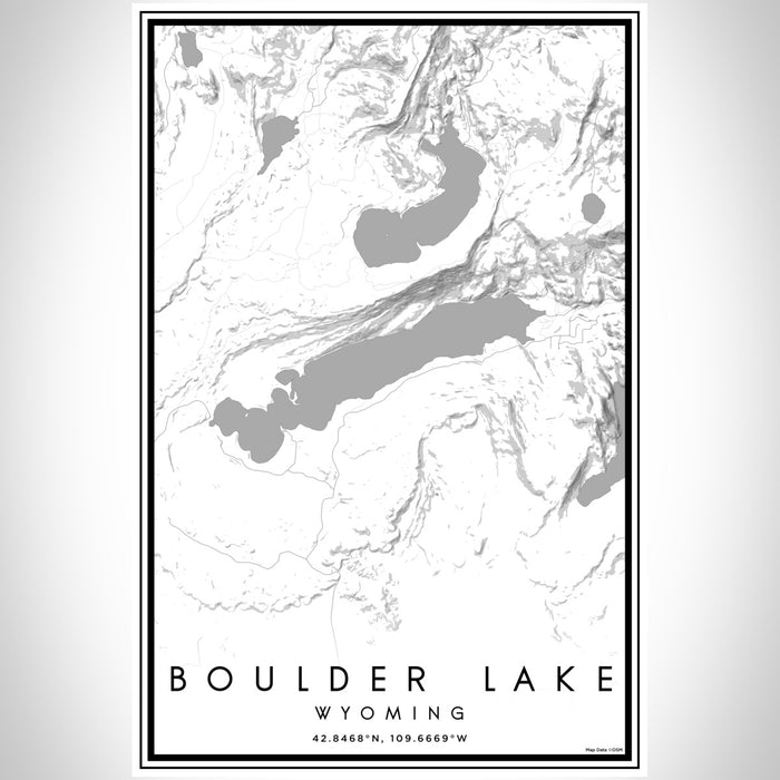 Boulder Lake Wyoming Map Print Portrait Orientation in Classic Style With Shaded Background