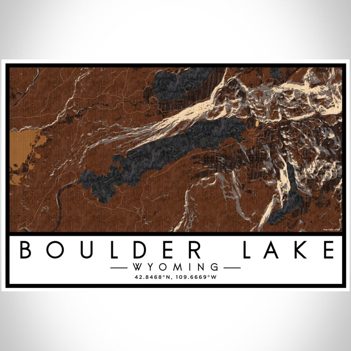 Boulder Lake Wyoming Map Print Landscape Orientation in Ember Style With Shaded Background