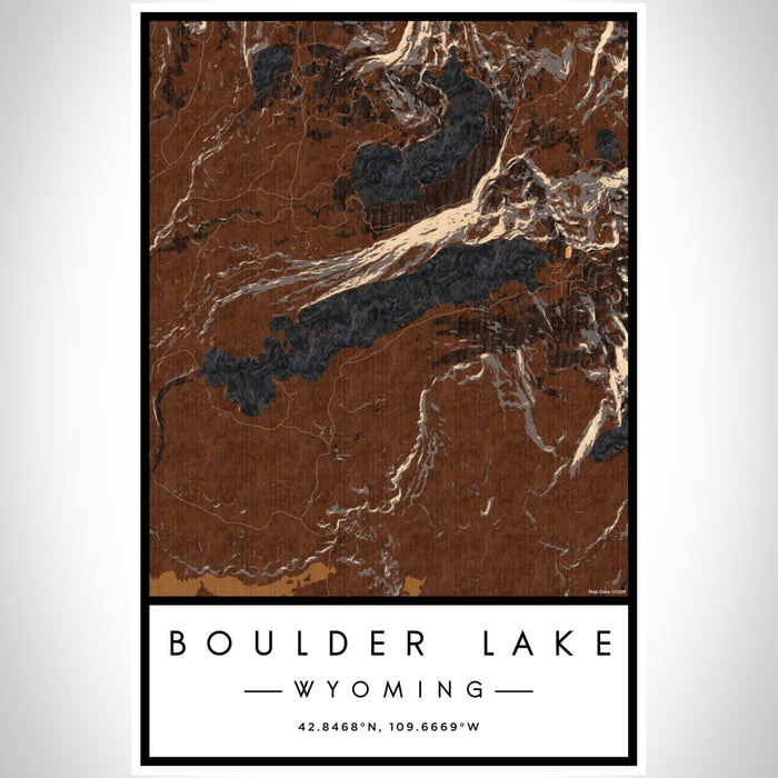Boulder Lake Wyoming Map Print Portrait Orientation in Ember Style With Shaded Background