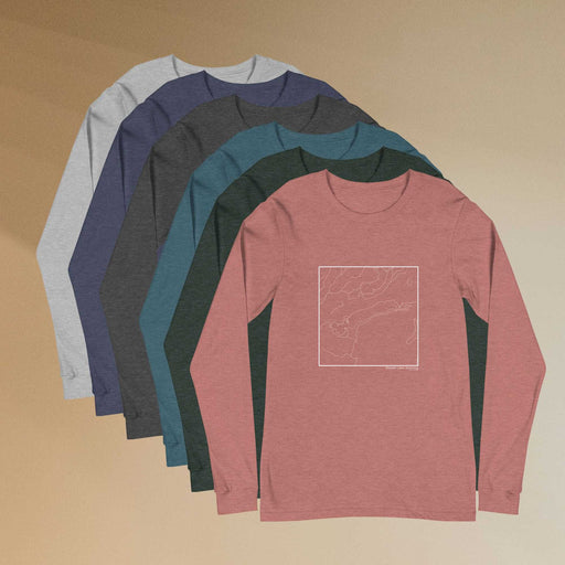 Boulder Lake Wyoming  Map Unisex Long-Sleeve T-shirts in Multiple Colors