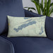 Custom Boulder Lake Wyoming Map Throw Pillow in Woodblock on Blue Colored Chair