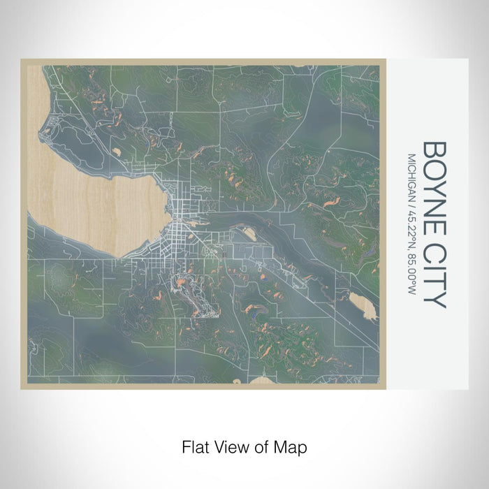Rendered View of Boyne City Michigan Map on 20oz Stainless Steel Insulated Bottle with Bamboo Top with printed afternoon style map