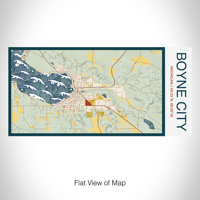 Rendered View of Boyne City Michigan Map on 17oz Stainless Steel Insulated Bottle with printed woodblock style map