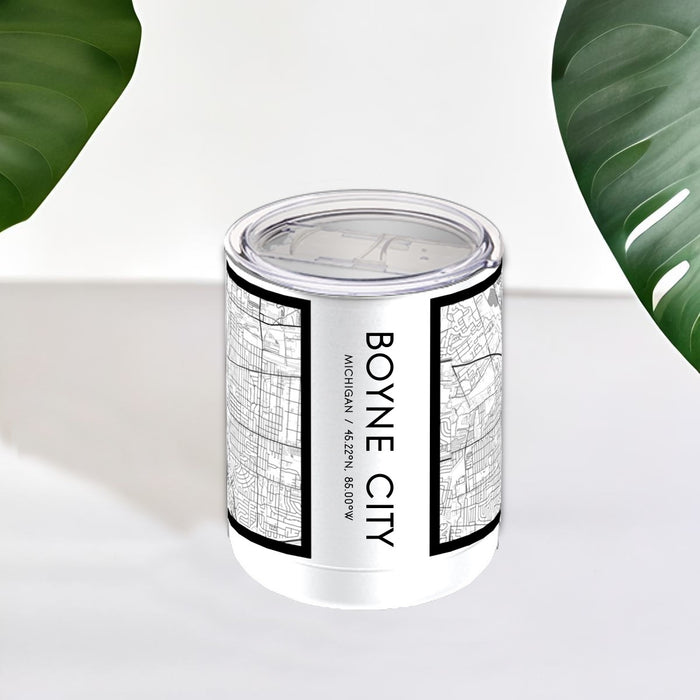 Boyne City Michigan Custom City Map Inscription Coordinates on 10oz Stainless Steel Insulated Cup in Classic with Sliding Lid