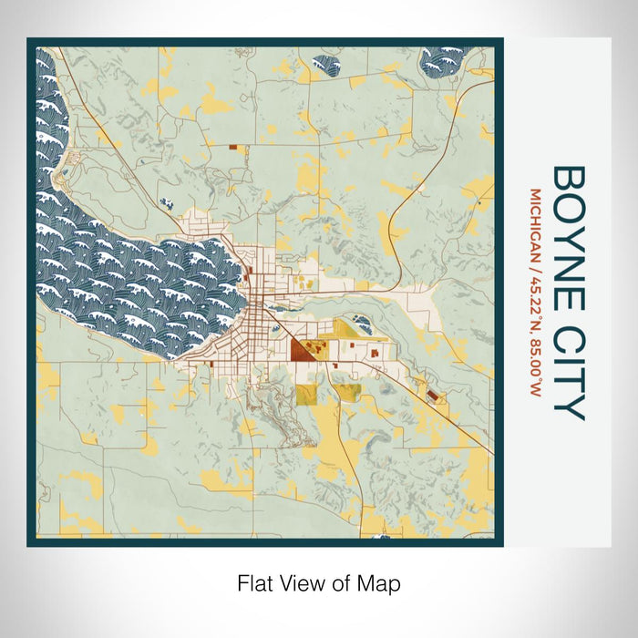 Rendered View of Boyne City Michigan Map on 17oz Stainless Steel Insulated Tumbler in Woodblock Map Style