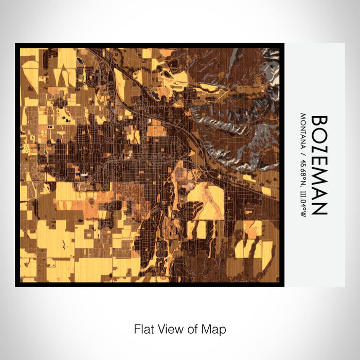 Rendered View of Bozeman Montana Map on 20oz Stainless Steel Insulated Bottle with Bamboo Top with printed ember style map