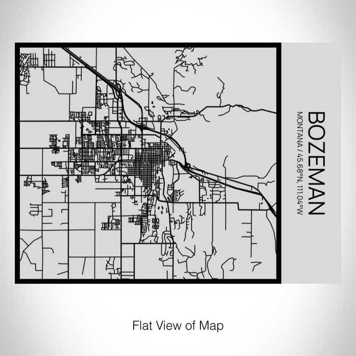 Rendered View of Bozeman Montana Map on 20oz Stainless Steel Insulated Bottle with Bamboo Top with printed Tactile Lines Map in Black