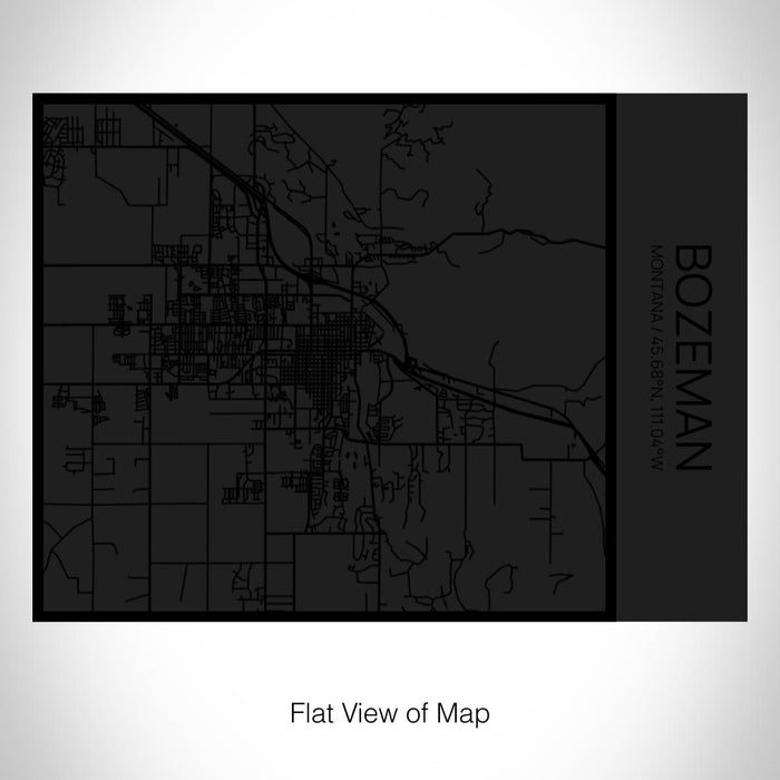 Rendered View of Bozeman Montana Map on 20oz Stainless Steel Insulated Bottle with Bamboo Top in Matte Black with printed Tactile Lines Map in Black