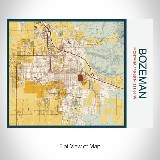 Rendered View of Bozeman Montana Map on 20oz Stainless Steel Insulated Bottle with Bamboo Top with printed woodblock style map