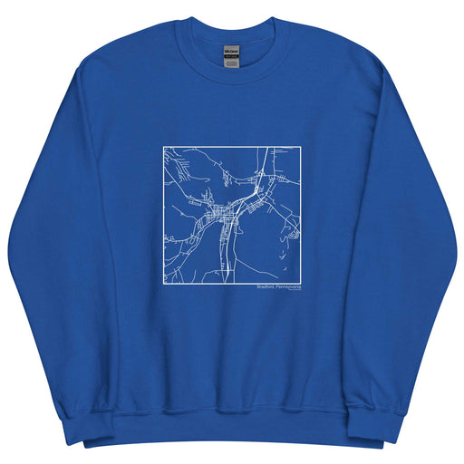 Bradford Pennsylvania  Map Unisex Crewneck Sweater with City inscription in Royal Blue