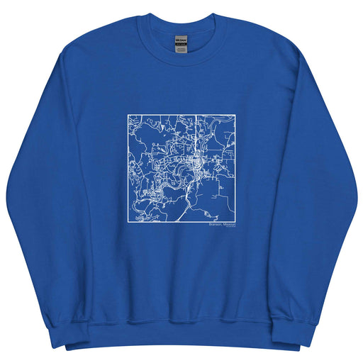 Branson Missouri Map Unisex Crewneck Sweater with City inscription in Royal Blue