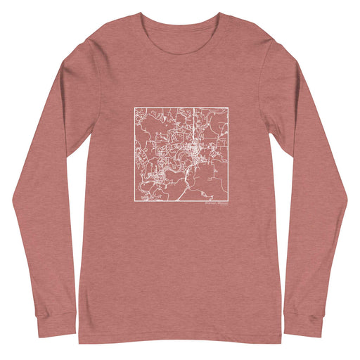 Branson Missouri Map Unisex Long-Sleeve T-shirt with City inscription in Heather Mauve