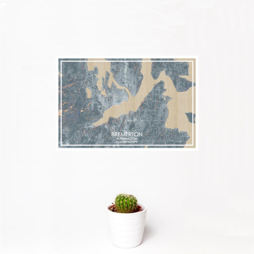 12x18 Bremerton Washington Map Print Landscape Orientation in Afternoon Style With Small Cactus Plant in White Planter