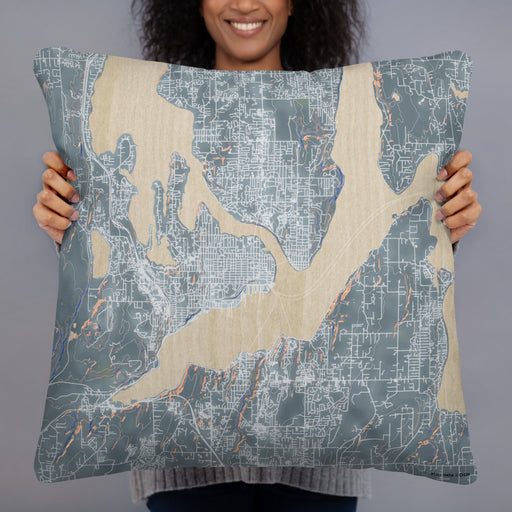 Person holding 22x22 Custom Bremerton Washington Map Throw Pillow in Afternoon
