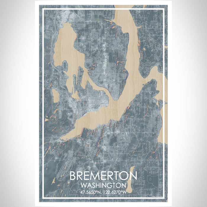 Bremerton Washington Map Print Portrait Orientation in Afternoon Style With Shaded Background