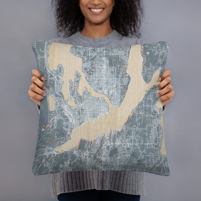 Person holding 18x18 Custom Bremerton Washington Map Throw Pillow in Afternoon