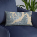 Custom Bremerton Washington Map Throw Pillow in Afternoon on Blue Colored Chair