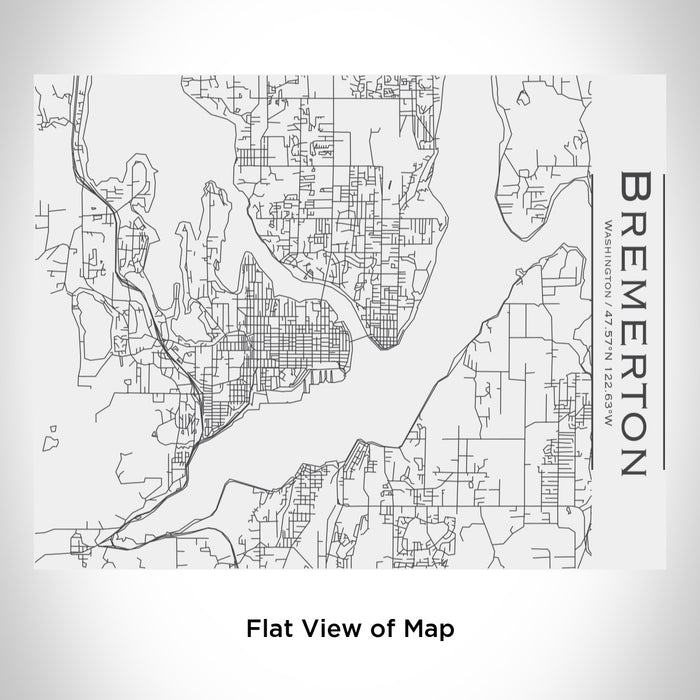 Rendered View of Bremerton Washington Map Engraving on 20oz Stainless Steel Insulated Bottle with Bamboo Top in White