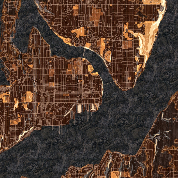Bremerton Washington Map Print in Ember Style Zoomed In Close Up Showing Details