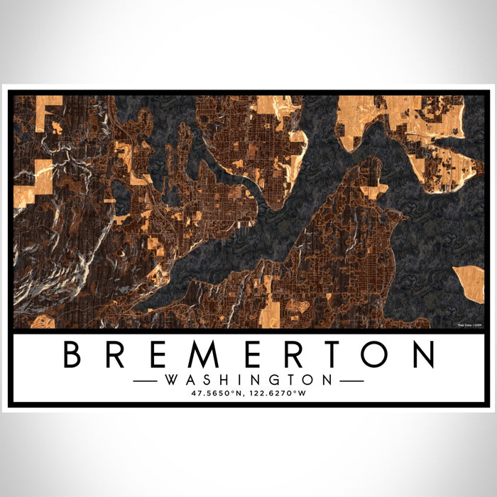Bremerton Washington Map Print Landscape Orientation in Ember Style With Shaded Background