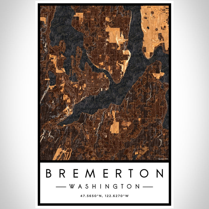 Bremerton Washington Map Print Portrait Orientation in Ember Style With Shaded Background