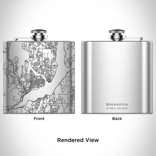 Rendered View of Bremerton Washington Map Engraving on 6oz Stainless Steel Flask