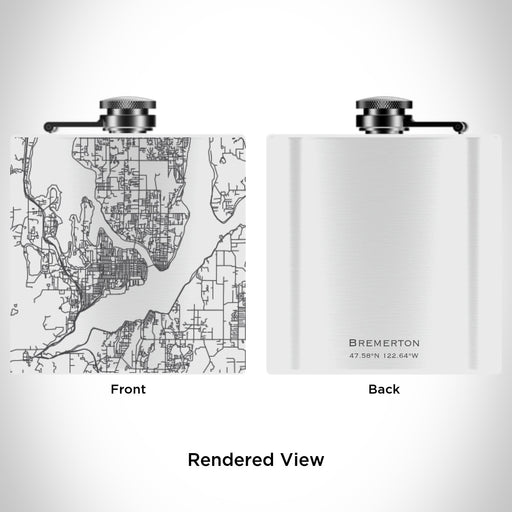 Rendered View of Bremerton Washington Map Engraving on 6oz Stainless Steel Flask in White