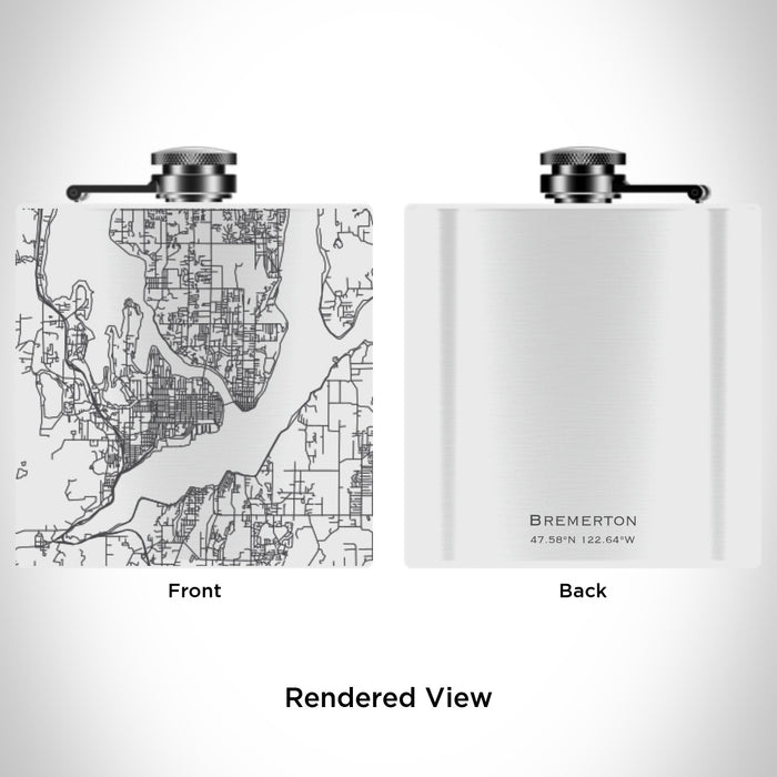 Rendered View of Bremerton Washington Map Engraving on 6oz Stainless Steel Flask in White