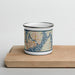 Front View Custom Bremerton Washington Map Enamel Mug in Woodblock on Cutting Board