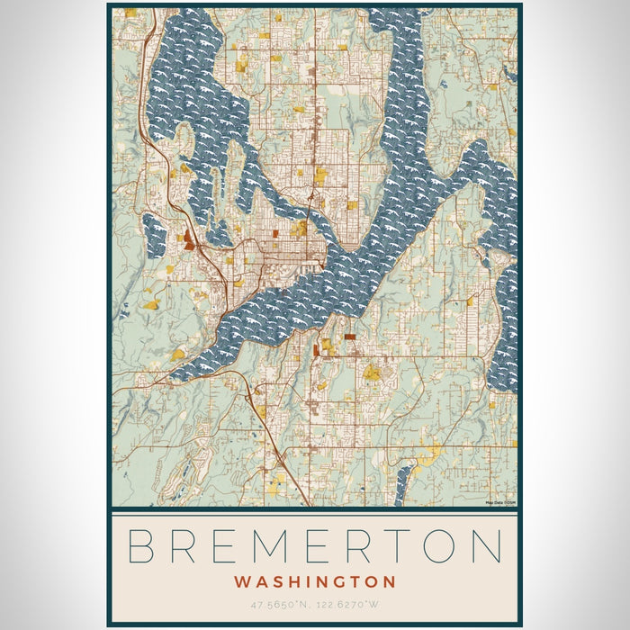 Bremerton Washington Map Print Portrait Orientation in Woodblock Style With Shaded Background