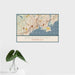 16x24 Bridgeport Connecticut Map Print Landscape Orientation in Woodblock Style With Tropical Plant Leaves in Water
