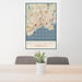 24x36 Bridgeport Connecticut Map Print Portrait Orientation in Woodblock Style Behind 2 Chairs Table and Potted Plant