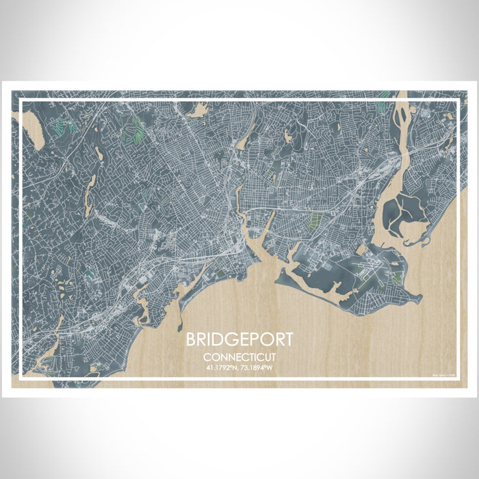 Bridgeport Connecticut Map Print Landscape Orientation in Afternoon Style With Shaded Background