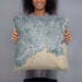 Person holding 18x18 Custom Bridgeport Connecticut Map Throw Pillow in Afternoon