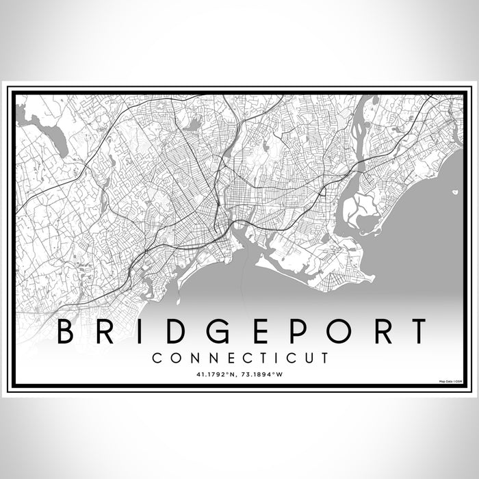 Bridgeport Connecticut Map Print Landscape Orientation in Classic Style With Shaded Background
