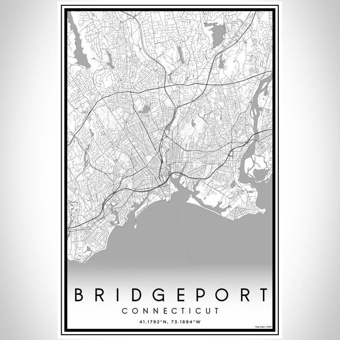 Bridgeport Connecticut Map Print Portrait Orientation in Classic Style With Shaded Background