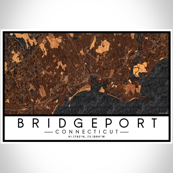 Bridgeport Connecticut Map Print Landscape Orientation in Ember Style With Shaded Background