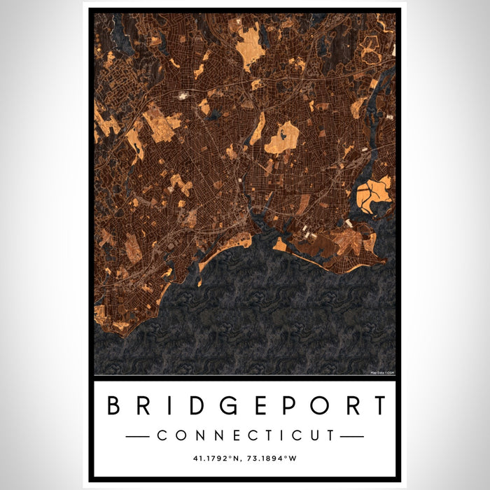 Bridgeport Connecticut Map Print Portrait Orientation in Ember Style With Shaded Background