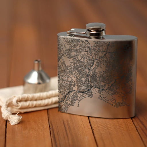 Bridgeport Connecticut Custom Engraved City Map Inscription Coordinates on 6oz Stainless Steel Flask