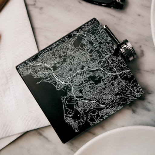 Bridgeport Connecticut Custom Engraved City Map Inscription Coordinates on 6oz Stainless Steel Flask in Black