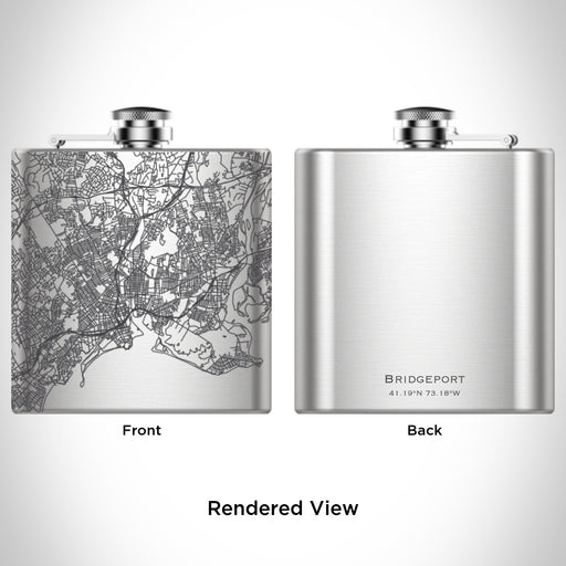 Rendered View of Bridgeport Connecticut Map Engraving on 6oz Stainless Steel Flask