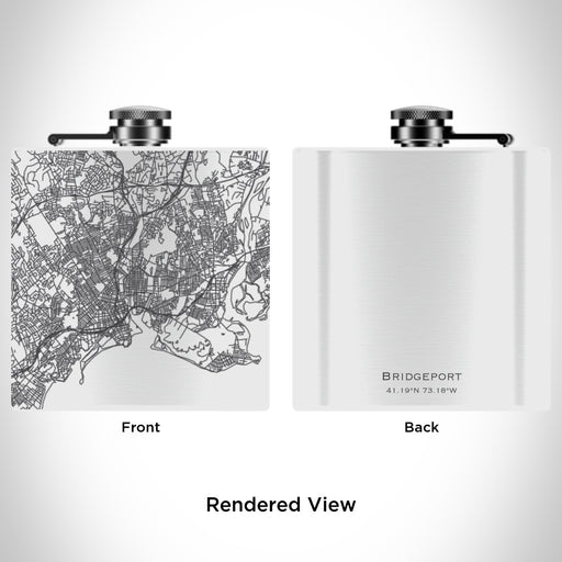 Rendered View of Bridgeport Connecticut Map Engraving on 6oz Stainless Steel Flask in White